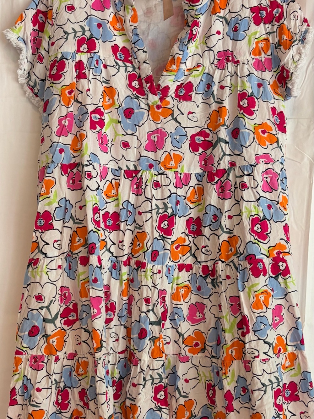 THML White Floral Mini Dress with Pink Blue and Orange Blooms